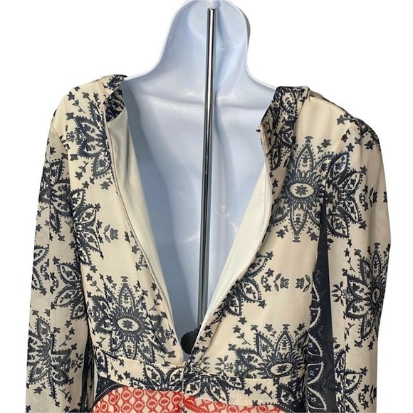 Sheryl Crow Blue White Red Printed Dress Boho Maxi Long Sleeve Size 8 Hippy - Picture 4 of 6